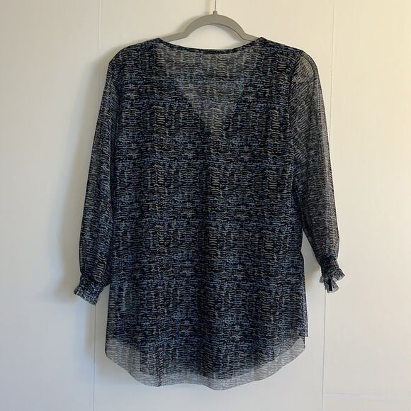 Anthropologie Gretchen Smocked Tunic Size M Blue Black Sheer Fairy Whimsigoth - Picture 3 of 11